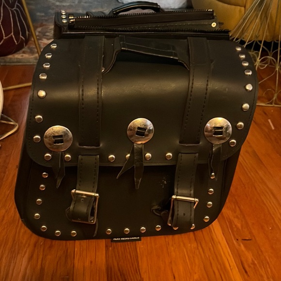 Motorbike Black PVC Leather Touring Saddlebags Studded Motorcycle Luggage